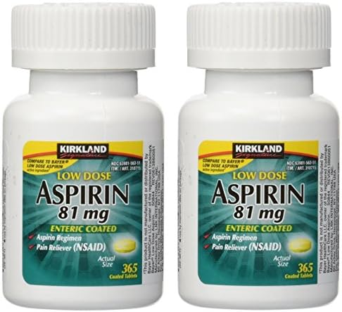 Kirkland Low Dose Aspirin 81 Milligram 365 Enteric Coated Tablets, 2 Pack