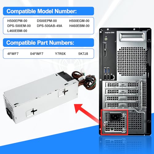 Alimentatore D500EPM-00 500W compatibile con Dell Optiplex 7080MT 7070MT 7060MT 3050MT 3050 3080 3681 5060 5080 5090 7080 XPS 8940 MT 5K7J8 Y7RR 0 x H50. 0EPM-00 H460EBM-00 Alimentatore - Alimentatore - Immagine 3