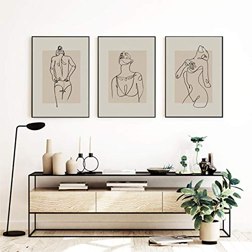 Art mural ligne abstraite corps féminin 50x70cm lot de 3 affiches minimalistes sans cadre