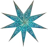Papierlampenschirm JUSTSTARS Set, inkl. 3m Kabel mit Schalter und LED Leuchte, Fair gehandelt, faltbarer Leucht-, Advent-, Papierstern, Fensterdeko, Weihnachtsstern, 60 cm – blue, Star, Beleuchtet, 9 Spitzen