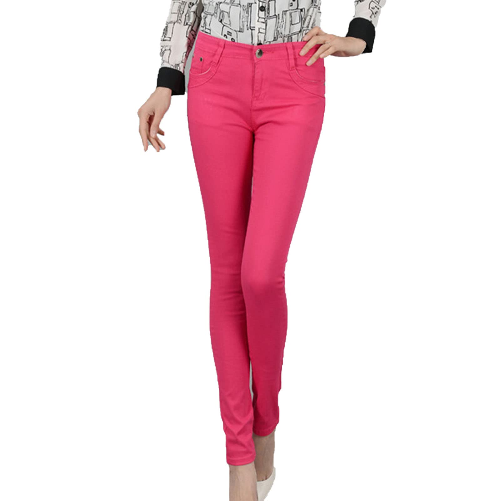 Women's High Waisted Stretch Skinny Jeans Casual Solid Color Slim Fit Pencil Jeans Slimming Butt Lift Denim Pants (Rose Red,30)