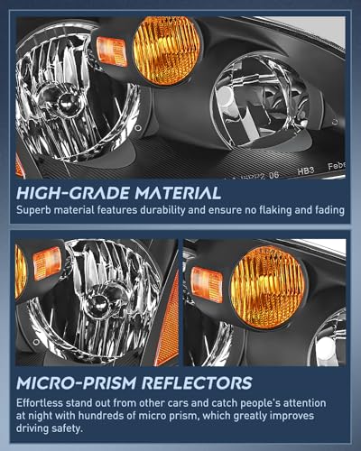 Image of Nilight Headlight Assembly Compatible with 2002 2003 2004 Nissan Altima Black Housing Amber Reflector Clear Lens Headlights Replacement Driver and Passenger Side