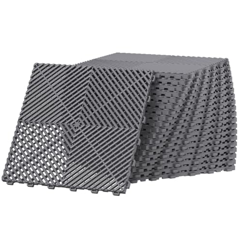 petour 20 Stück PP Garagenboden 40x40cm Garagenbodenfliesen Ineinandergreifende Garagenboden matten, Garagen Drainagematte für Garage, Innen Außen,Schwimmbäder,Tragfähigkeit;3200KG(3.2m²) (Grau)