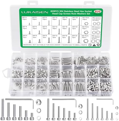 M2 M3 M4 Screws Set, 820PCS Stainless Steel Socket Head Bolts Kit