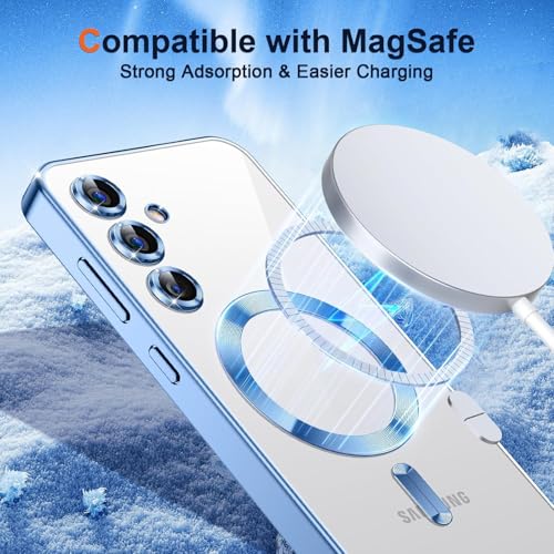 Image of VONZEE Clear Logo Electroplating Transparent Case for Samsung Galaxy S24 FE 5G, Magnetic Plating [Support for MagSafe Charger] TPU Cover, Individual Camera Protection for Each Lens- Sierra Blue