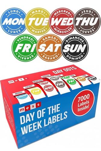 Image of Easy Identification Date Stickers 7,000 Days of the Week Stickers - 3/4" Days of the Week Food Labels - Day Dots for Food - Restaurant Supplies - Best By Commercial Kitchen Supplies