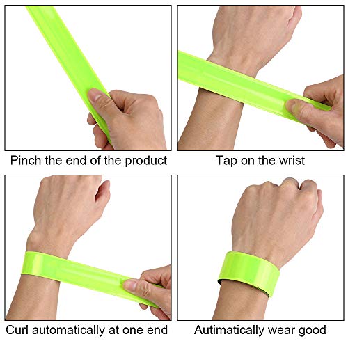 URAQT Reflektorbänder, 12PCS Schnapparmbänder Klatscharmband Sicherheitsband Reflektierend, Reflexband für Kinder, Erwachsene, Jungen und Mädchen im Set zum Fahrrad Fahren, Laufen oder Joggen