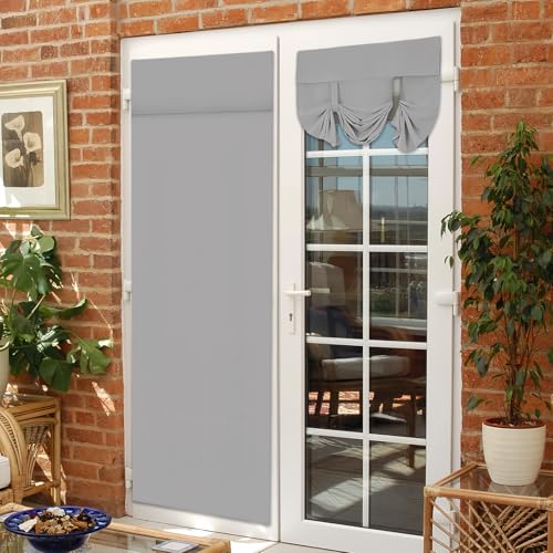 BORDEAG Cortinas de puerta opacas, persianas venecianas de puerta francesas, con vendaje, cortinas opacas, 66 x 173 cm, gris claro para privacidad y control de la luz