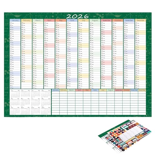 Planificador anual de papel, calendario de pared, planificador de destinos para escribir | Calendario grande de 74,2 cm para fitness, viajes, trabajo y estudio, organizador creativo de escritorio y