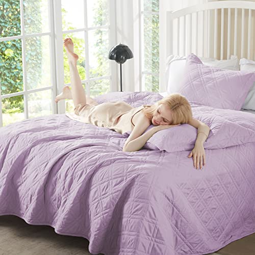 Cozyart Lavender Quilt Sets Queen Size Lightweight Bedspread Full Summer Quilt Sets Soft Coverlet 3 Piece Quilted Bedding Sets For All Season,1 Quilt 2 Pillow Shams #TOP2