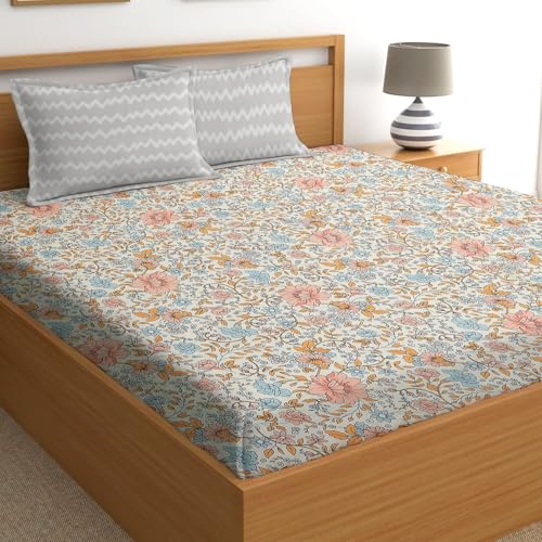 Image of IVAZA Ezyption Cotton Soft and Warm Mix N Match Bedsheet Set for Double Size Bed Soft Durable bedsheet with 2 Pillow Cover Pink Rose