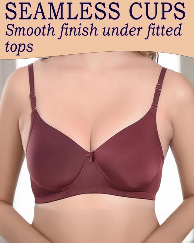 Image of Full Coverage Seamless Soft Comfort Padded Bra,Non-Wired T-Shirt Bra for Women and Girls.