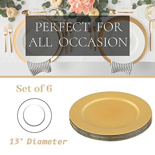 Maoname Gold Charger Plates, Set Of 6, 13-Inch Round Plastic Plate Chargers For Dinner Plate, Table Setting, Elegant Wedding Decor #TOP6