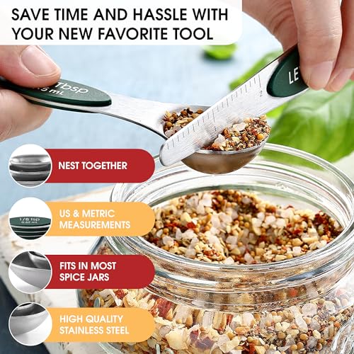 Image of Spring Chef Stainless Steel Magnetic Measuring Spoons Set of 8, Pine Green