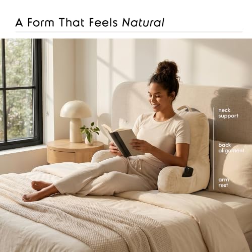 Image of Nestl Reading Pillow for Kids & Teens with Shredded Memory Foam, Backrest Pillows for Reading, Watching, and Gaming, Use on the Couch, Bed, or Floor, Adjustable Support with Washable Cover Beige Cream