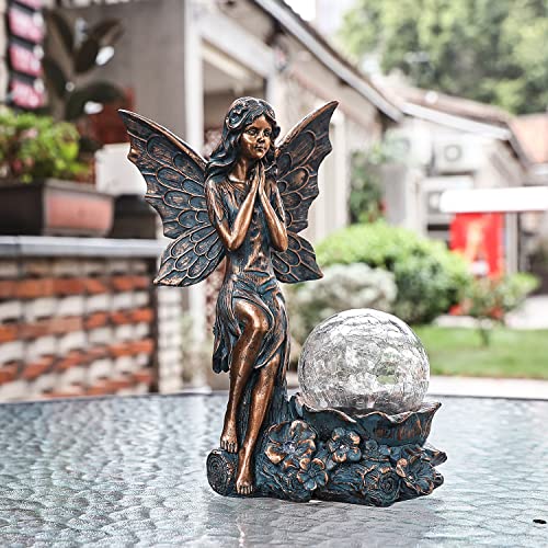 image for QZVANLON Fairy Garden Statue - Resin Solar Angel Figurines Garden Outd