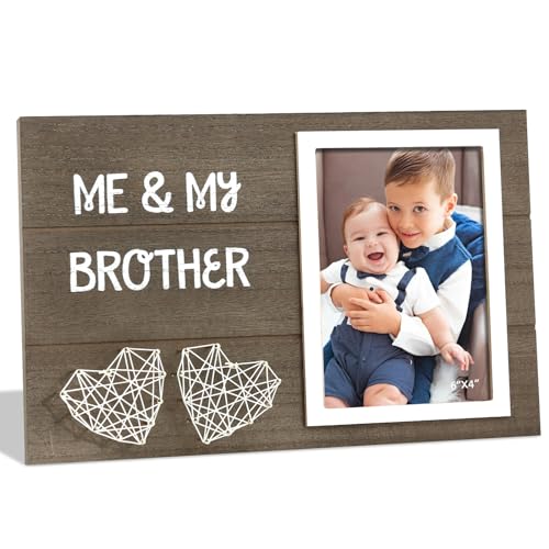 Image of Me & My Brother Picture Frame - Wood Frame with Heart for Little or Big Brother or Sister Gifts, Baby Keepsake for New Baby Shower, Baptism (Brown)