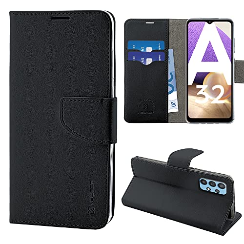 N NEWTOP Cover Compatibile con Samsung Galaxy A32 4G, HQ Lateral Custodia Libro Flip Chiusura Magnetica Portafoglio Simil Pelle Stand (Nero)