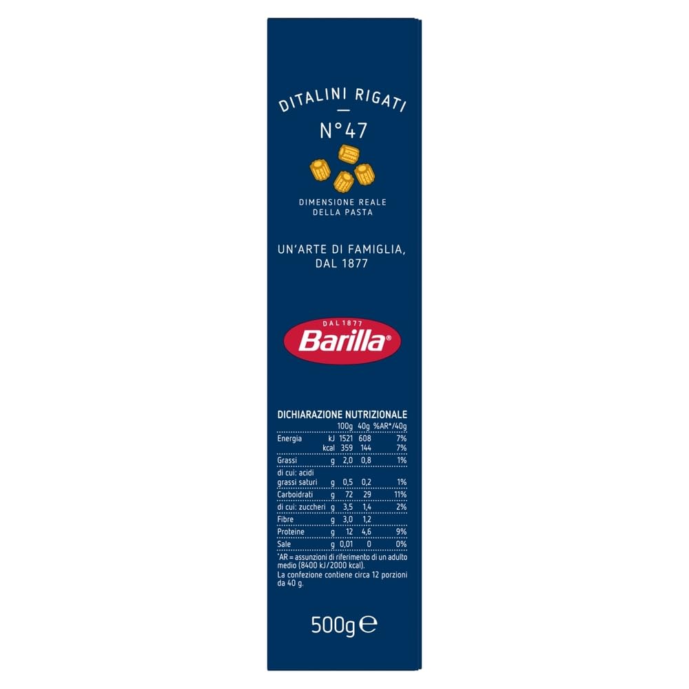 Pasta Ditalini Rigati nº 47, 100% italiana, pack de 500 g + llavero Beni Culinari gratuito (32 unidades)
