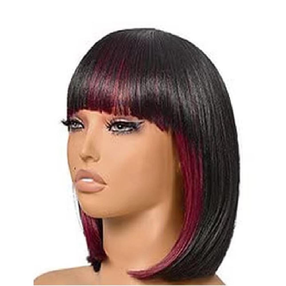 Haarpflege Schwarze Braune Kurze Glatte Bob Perücke Mit Pony 35,6 Cm Für Damen Alltagskleidung Party