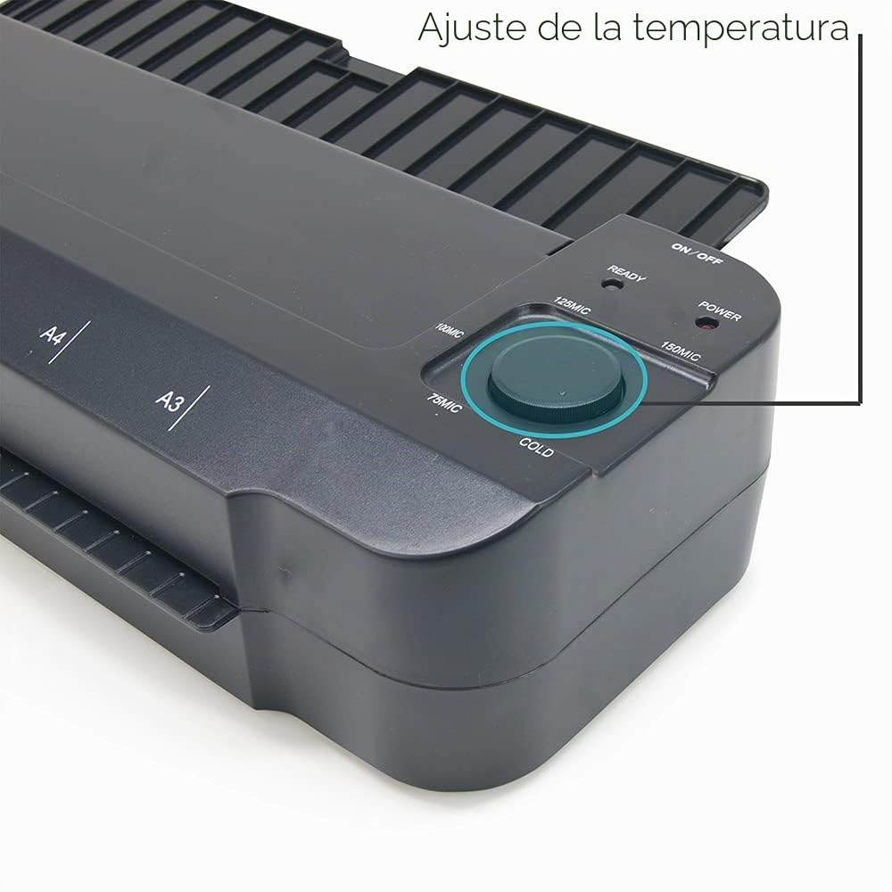 Plastificadora A3 A4 A5 A6 A7 Pro Ultra rápida en caliente y fría hasta 2 x 150 micras Temperatura ajustable Uso profesional intensivo – Pack con 100 fundas A4 + 100 fundas A3