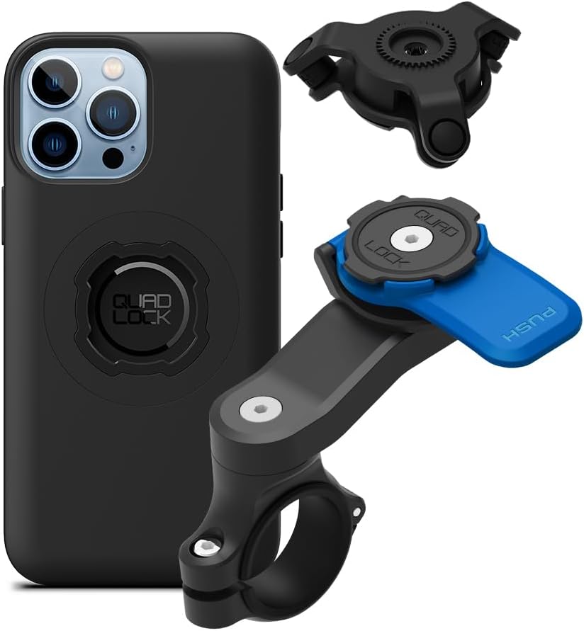 Quad Lock Motorcycle Handlebar Phone Mount Kit with Vibration Dampener and iPhone 13 Pro Max MAG Case