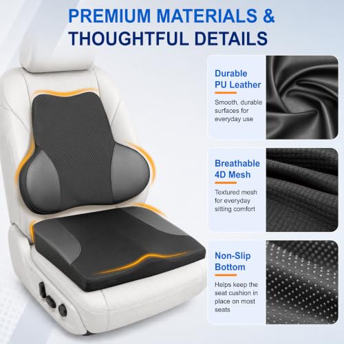 Image of Lofty Aim Car Seat Cushion and Lumbar Support Pillow Set, Car Back Support