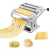 Nudelmaschine Pasta Maker, Manuelle Manuell Edelstahl Pasta Walze Maschine mit Klemme Dicke Einstellbar Nudeln Maker für Selbstgemachte Spaghetti Fettuccini Lasagne Einfache Reinigung und Verwendung