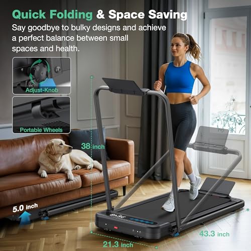 Image of Walking Pad Treadmill with Incline, 6 in 1 Foldable Treadmill Walking Pad with Handle Bar for Home /Office, 3.0HP Compact Under Desk Treadmills, 320LBS Capacity, App, LED Display