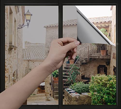 Sun Blocking Privacy Window Film Anti Peeping Anti Uv One Way Reflective Heat Insulation Adhesive Free Static Film For Home Office17.7 Inch*6.5 Feet(45Cm*2M) Silver Black #TOP2