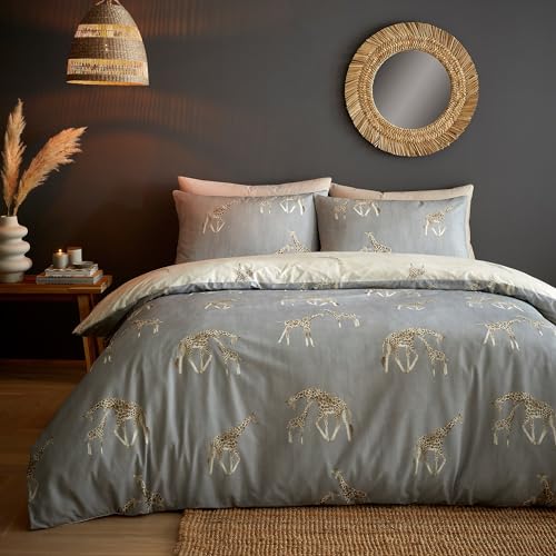 Fusion - Housse de Couette Girafe Gris/Blanc - 200 x 200 cm - 2 taies d'oreiller - Design...