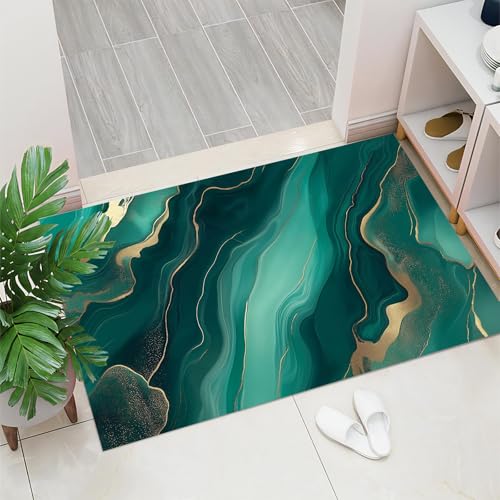Felpudo de entrada casa interior de 40x60cm de estilo mármol verde esmeralda lavable 3