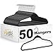 Quality Hangers 50 Pack Slim Plastic Hangers for Clothes - Heavy Duty Non-Velvet Hangers with 360° Swivel Chrome Hook & Non Slip Notches - Ideal for Dresses Coats Shirts Jackets & More - Black