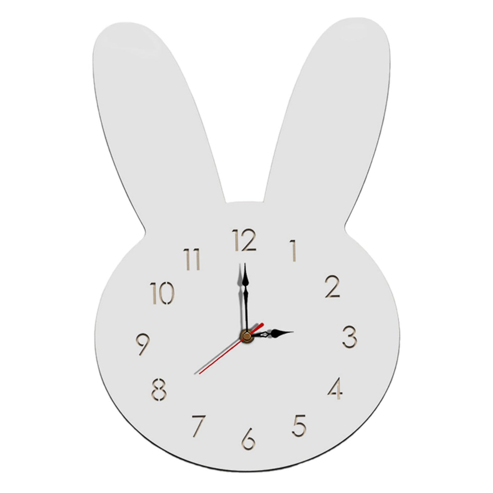 TWISAXC Home Decor Clock Stylish Rabbit Shaped Clock Silent Movement For Bathroom Decorative Clocks For Walls Office Classroom Home Dial Is Made Of Wooden, white, 27x18cm