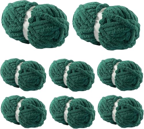 Image of Chunky Yarn for Hand Knitting Soft Jumbo Bulky Fluffy Chenille Yarn for Crocheting Blanket Scarf DIY 8 Pack (Forest Green, 28yds, 8 Ounces Each)