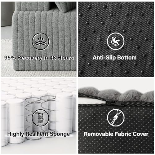 Image of LAUSAINT HOME 132 inch Modular Sectional Sofa Couches, U-Shaped Boneless Cloud Sofa with 4 Deep Seat, 6 Cushiones Oversized Chaise for Living Room, Bedroom, Plush Corduroy Fabric (U Shaped Sofa, Grey)