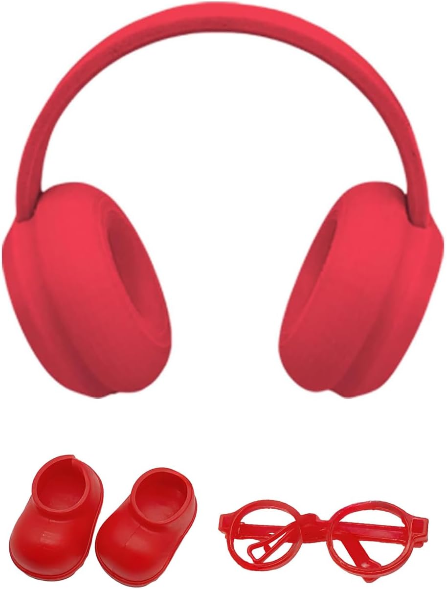 17cm Doll Headphones, Christmas Outfit Set, Holiday Themed Gifts, Shoes and Glasses, Designer Clothes Decorative Set, Gift Outfit Gear Available in Black, Red, White, No Doll(RED)