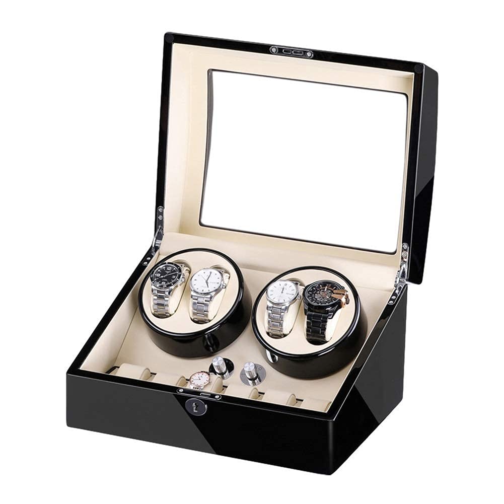 OLSKFUH Automatic Watch Winder Box For Winding 4 Watches + 6 Storage Quiet Motor Piano Paint Exterior Adapter And Battery Powered,B