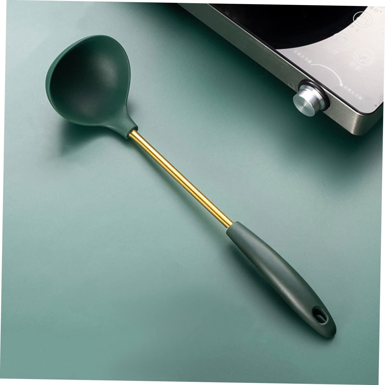Juego de Utensilios de Cocina 4 Piezas de Acero Inoxidable y Silicona Verde