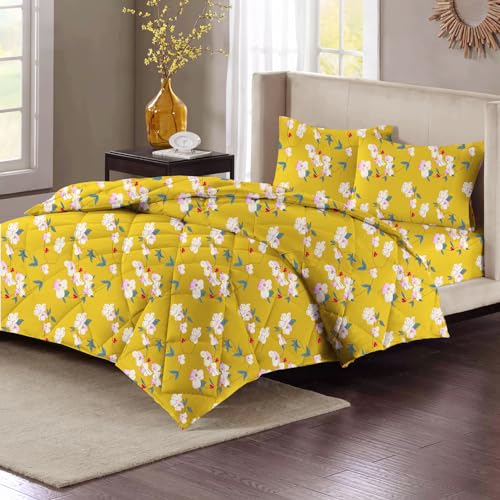Image of Amazon Brand - Umi Reversible Super Soft Single Bed AC Comforter /Blanket /Quilt /Rajai 220 GSM Microfiber Diamond Stitch (90 inch x 60 inch Inches /228cm x 152cm) - Comforter Single Bed|Mustard & White & Pink