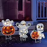 Lighted Yard Signs for Halloween Props Yard Stakes Light Up Pumpkin Ghost Yard Sign with Stakes for Halloween Decorations Outdoor Lawn Decor Yard Decorations - 3PCS