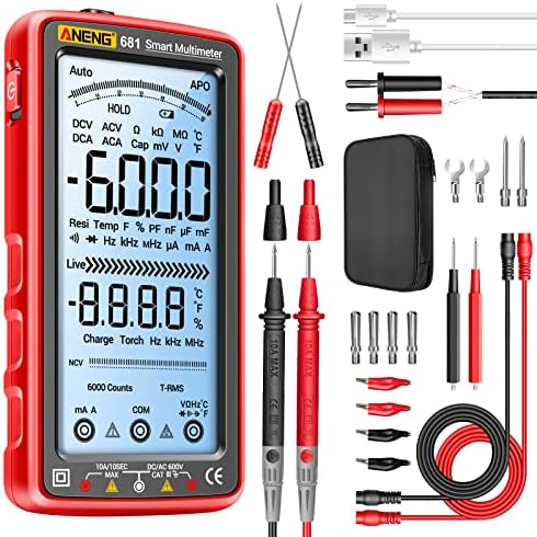 ANENG Digital Multimeter Tester Auto-Ranging TRMS 6000 Counts Voltmeter Smart Rechargeable Meter Measures AC/DC Current,NCV,Voltage,Ohm,Amp,Resistance,Diodes,Countinuity,Capacitance,Temperature