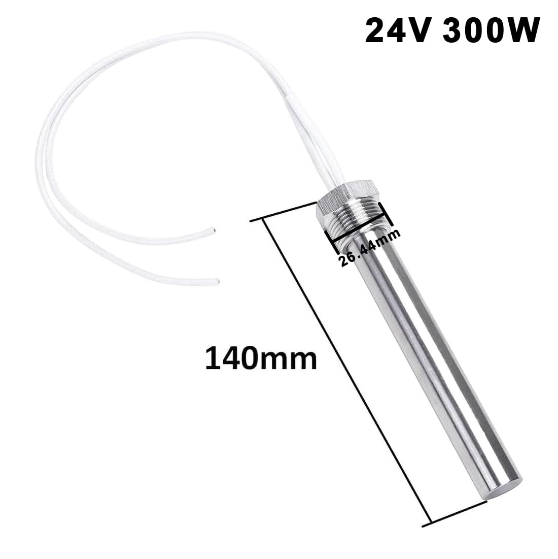 DERNORD Elemento riscaldante multiuso fai da te, 24 V, 300 W, con flangia da 3/4 pollici, tubo singolo in acciaio inox