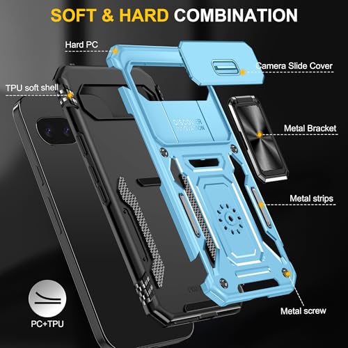 Image of Slide Camera Cover with Ring Holder Mobile Phone Case Cover for Google Pixel 9a (Blue)