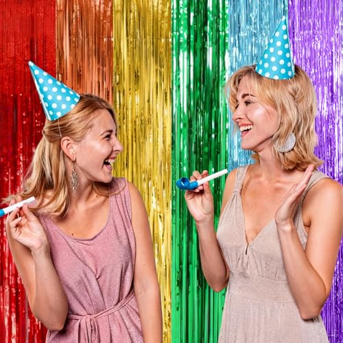 Image of 10 Pack Rainbow Backdrop Party Decorations Tinsel Curtain Party Streamer Foil Fringe Birthday Decorations Photo Booth Colorful Theme First Day of School Engagement Baby Shower Decor