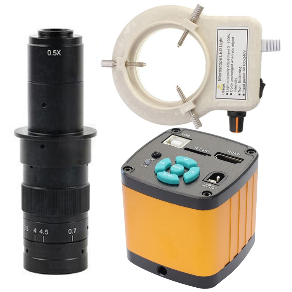 Fotocamera per microscopio trinoculare 4K 48MP HD Digitale Industriale HDMI USB Riparazione Elettronica e Obiettivo con Attacco C 180X con Luce ad Anello Regolabile a 56 LED