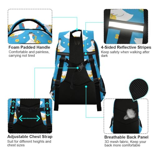 Geese Playing Saxophone Large School Backpacks with Chest Strap for Boys Girls Students,Lightweight Bookbags 17 Inch, Portable Casual Daypack Bags4