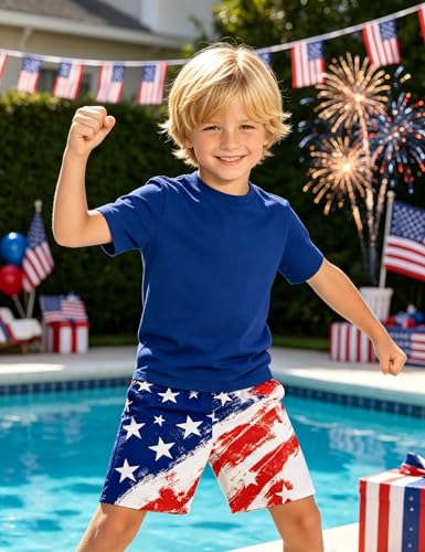 Image of Ithalt Boys 4th of July Swim Trunks 250 Anniversary USA Swimsuits American Flag Beach Swimsuit Toddler Swim Shorts