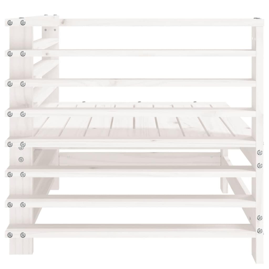 Divano angolare da giardino bianco in legno di pino massello con design a doghe, divano da giardino modulare per terrazza, cortile o giardino, comodo schienale, max 110 kg per seduta