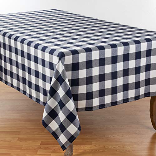 SARO LIFESTYLE Cotton Blend Buffalo Plaid Tablecloth, 70" x 140", Navy Blue